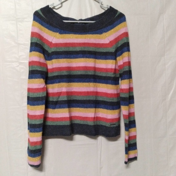 ABERCROMBIE & Fitch sweater striped metallic tie back crew small - Picture 1 of 7